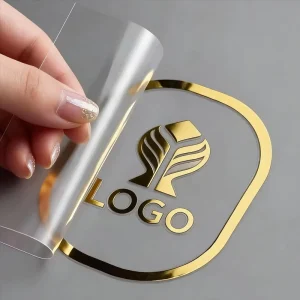 Custom Copper Waterproof Printed UV Transfer Clear 3D Luxury Adhesive Labels Gold Foil Black Logo Stickers for Photo Frame