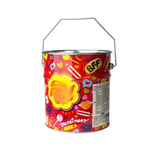 Custom Cylindrical Tinplate Candy Jar Cartoon Design Handle Suitable Milk Flavor Hard Candy Tasty Lollipop Storage