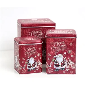 Custom Design Christmas Square Metal Cookie Tin Box with Lid
