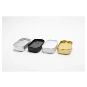 Custom Design Food Grade Empty Sardine Metal Can with Lid Tin Rectangle Tin Box with Pull Rill on Top Lid