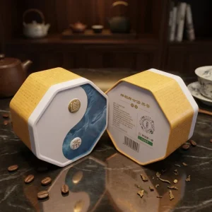 Custom Design Octagon Shape Tinplate Tea & Coffee Bean Storage Gift Box with Recycled Materials CMYK Printed Customizable Color
