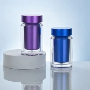 Custom Double Layer Acrylic Health Supplement Bottles From Factory Matte Metal Liner Light Proof Capsule Bottles