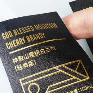 Custom Double sided Printing Metal Label Custom Private Logo Sticker Embossed Gold Foiled Whisky Perfume Brandy Bottle Label