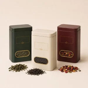 Custom Eco Friendly Herbal Tea Tinplate Packaging with Metal Window Box for Floral Fruit Tea Blends Private Label Tea Brands