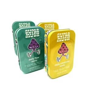 Custom Embossed Rectangular Metal Hinged Tin Box for Chewable Mint Candy Packaging