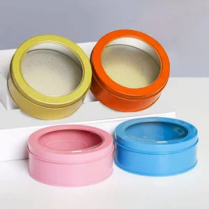Custom Empty Food Graded Clear Window Lid Metal Round Silver Tin Box Candy Chocolate Tin Can for Gift Coffee Tea Cookie Packing