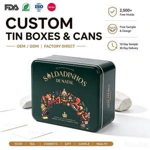 Custom Empty Rectangle Black Tinplate Box Food-Grade Storage Tin Box with Lid