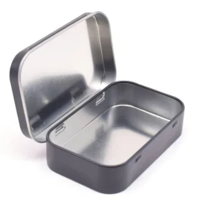 Custom Empty Small Rectangular Metal Tin Box for Sweets, Pills, Candy, and Mints with Hinged Lid