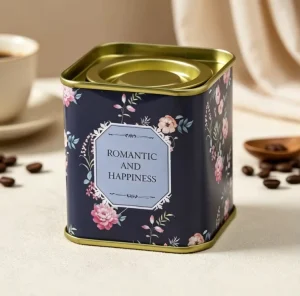 Custom Floral Printed Tinplate Canister Square Metal Storage Tin Box with Lid for Tea Coffee Candy Gift Packaging