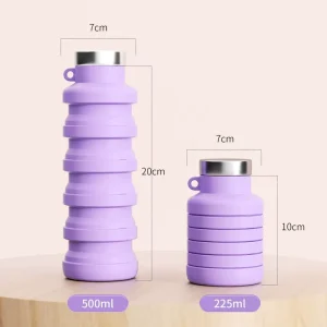Custom Foldable Silicone Water Bottle 500ml BPA Free Collapsible Travel Drinking Bottle with Carabiner OEM ODM