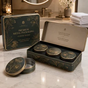 Custom Food Grade Metal Gift Box Set with Reusable Tin Container Embossed Finish for Luxury Food Gift Packaging