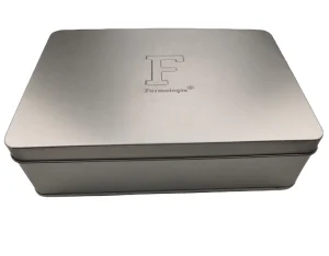 Custom Food-Grade Rectangular Tin Box, Silver Embossed Recyclable Metal Container for Chewing Gum, Sugar, and Bread