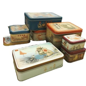 Custom Food Grade Rectangular Tin Can Hinged Printed & Embossed Metal Box with MDF Recyclable for Gift Food Packaging