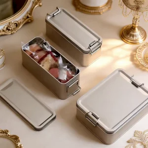 Custom Food-Grade Rectangular Tinplate Box with Lock for Tiramisu, Cookies, Chocolate, and Candy