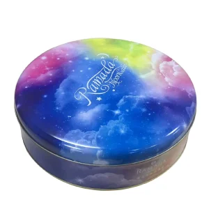 Custom Food-Grade Round Tin Can with Printed Metal Box for Cookies, Biscuits, Chocolate, Candy, and Gift Packaging