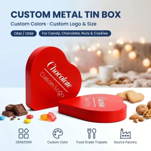 Custom Food Grade Tinplate Snack and Candy Tin Box with Lid for Chocolate and Cookies