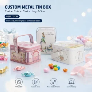 Custom Food Grade Tinplate Square Candy and Confectionery Tin Box with Hinged Lid OEM ODM Factory