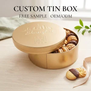 Custom Glossy Cylinder Food Grade Metal DX Round Tin Box with Airtight Cap and Offset Printing for Cookies and Cakes