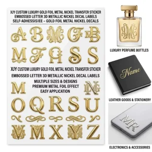 Custom Gold Foil Metal Nickel Transfer Sticker Embossed Letter 3D Metallic Nickel Decal Labels