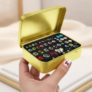 Custom Golden Metal Tin Box with Hinged Lid Airtight Storage Container for Candy Cards Jewelry Gifts and CBD Herb