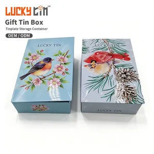Custom Golden Rectangular Tinplate Case, Food-Grade Metal Tin Box for Christmas Packaging