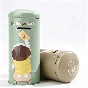 Custom High Quality Promotional Small Metal Tins Tinplate Gift Kids Cash Shop Money Saving Coin Tin Piggy Bank Box