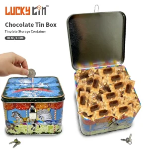 Custom High Quality Tinplate Food Storage Container Square Metal Can Luxury Chocolate Tin Box for Chocolate With Lock
