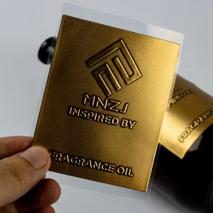 Custom Holographic Durable Adhesive Aluminum 3D Embossed Metal Perfume Labels Stickers