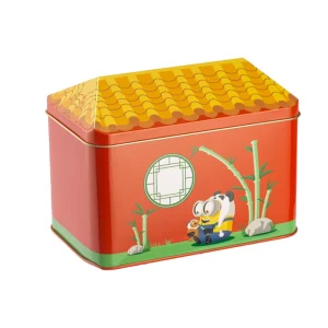 Custom House-Shaped Tin Box with Roof Lid for Candy, Chocolate, Cookies, Toys, and Storage