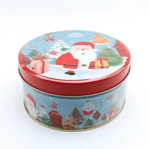 & Custom JM Brand JM YU 100 Model Embossed Recyclable Round Tinplate Cans for Christmas Gift Cookies Candy Cakes