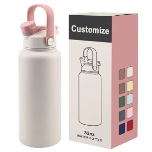 Custom Labels 32oz Powder Coated Eco Friendly Luxury Metal Gallon Vaccum Insulated Stainless Steel Water Bottle with Straw