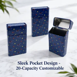 Custom Logo 20-Cigarette Case Tin Box Metal Tinplate Flip-Top Hinged Smoke Holder Tobacco Storage Factory OEM