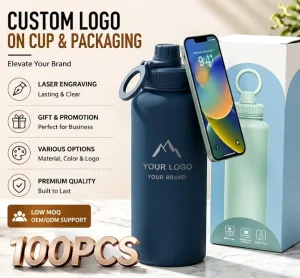 Custom Logo 32oz Double-Layer Stainless Steel Insulated Vacuum Thermos Water Bottle with Soft Rubber Finish for Gym