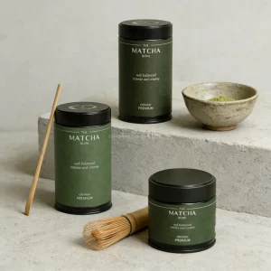 Custom Logo Airtight Metal Packaging Container Food Grade Matcha Green Tea Powder Tin Can with Screw Lid and Label