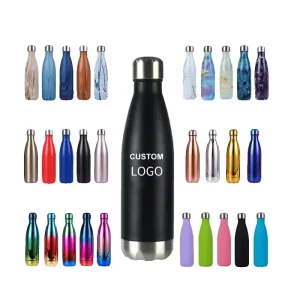 Custom Logo Cola Tumbler Bottle 350ml 500ml 750ml 1000ml Double Wall Insulated Stainless Steel Cola Shaped Water Bottle with Lid