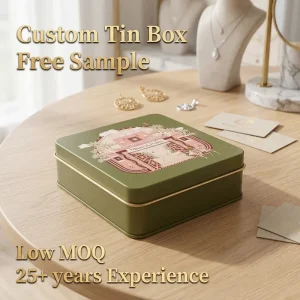 Custom Logo Color Embossed Square Metal Tin Box Travel Packaging for Gift Ornaments and Jewelry Storage