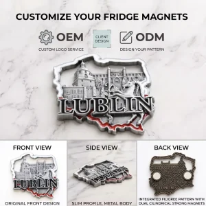 Custom Logo Copenhage Swedish Lublin Poland Souvenir Metal Enamel Fridge Magnets