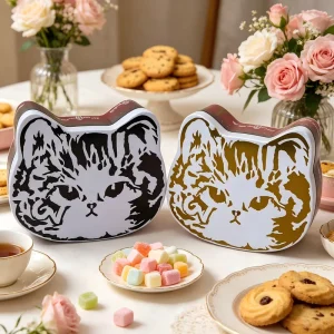 Custom Logo Cute Cat Food-Safe Tin Box Metal Packaging Container for Biscuits and Chocolate