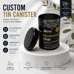 Custom Logo Cylindrical Tinplate Storage Container with Glossy Offset Printing and Screw Cover for Coffee