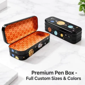 Custom Logo Double Layer Pen Case Tin Box Metal Tinplate Can Hinged Kids Stationery Storage Container OEM Factory