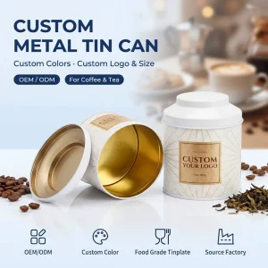 Custom Logo Food Grade Round Tinplate Box with Lid for Airtight Tea, Coffee and Powder Storage