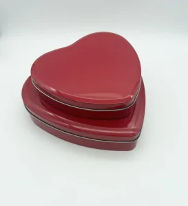 Custom-Logo Heart-Shaped Metal Tin Storage Container with Glossy Lamination for Food and Gift Packaging