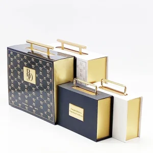 Custom Logo Luxury Foldable Magnetic Wedding Gift Box with Metal Handle Rigid Cardboard Packaging Box for Clothing Shoes Candy