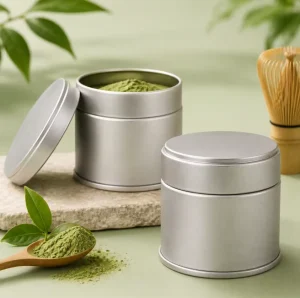 Custom Logo Matcha Tin Can Eco-Friendly Tinplate Powder Storage Metal Container