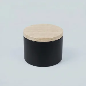 Custom Logo Matte Black White Tinplate Tins with Wood Grain Lid Metal Jar for Candle Cosmetic Luxury Gift Packaging