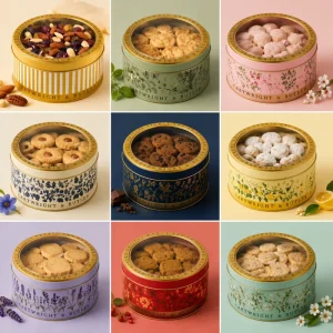 Custom Logo Mini Cake Tins with Lids Empty Round Candy Sweet Chocolate Tinplate Tin Box Tea Tin with Clear Window