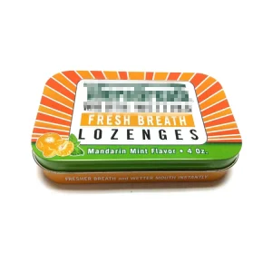 Custom Logo Printed Rectangular Tinplate Box, Small Metal Tin Case for Breath Mints, Lozenges, and Candy