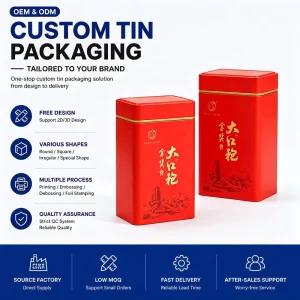 Custom Logo Printing Rectangular Tin Can Metal Tinplate Box Gift Container for Tea Leaves, Dry Food and Snacks