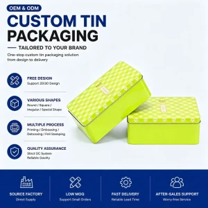Custom Logo Printing Rectangular Tin Packaging Tinplate Box for Cookie, Biscuit and Sweet Gift Wrapping