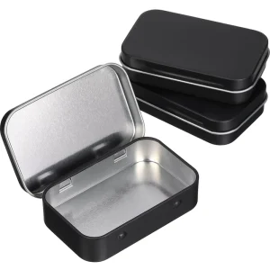 Custom Logo Rectangular Empty Metal Tin Box with Hinged Lid for Storage and Retail Packaging